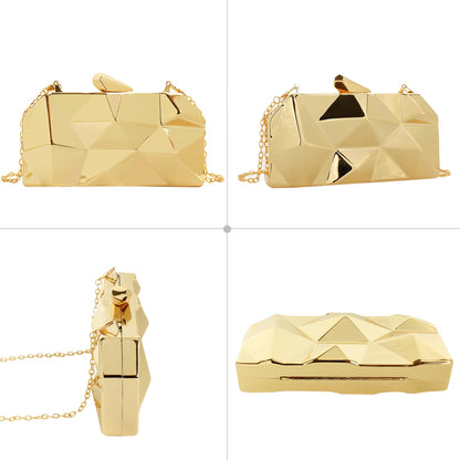 Reberomantic Women Lattice Pattern Metal Handbag Chain Geometric Evening Clutch Purse (G-Large Gold)