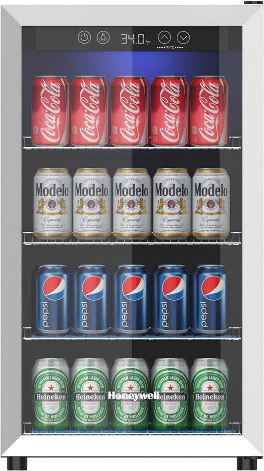 Honeywell Beverage Refrigerator and Cooler, 115 Can Mini Fridge with Glass Door for Soda Beer or Wine for Office or Bar with Adjustable Removable Shelving, Commercial Grade