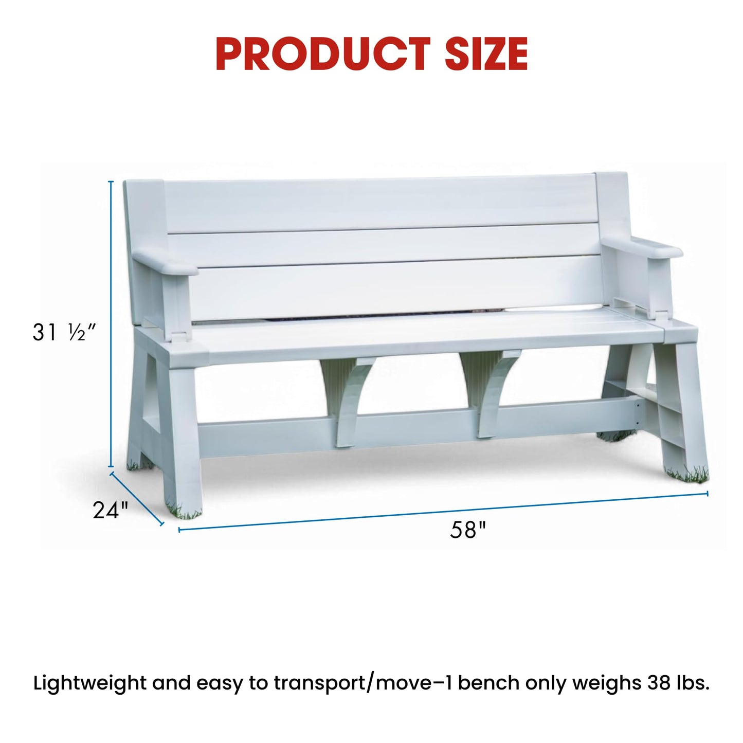 Convert-a-Bench Gen 1 2-in-1 Outdoor Convertible Bench to Picnic Table | Space-Saving, Weather-Resistant Patio Furniture for Yard, Deck, Garden | Easy Assembly & Durable Design -1 Bench/Order, White