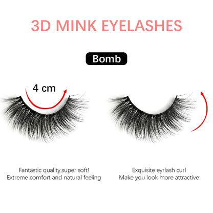 Leipple False Eyelashes 5 Pairs - Professional Reusable 3D Mink Lashes - Handmade Natural Thick Fluffy Fake Eyelashes with Stainless Steel Eyelash Tweezers (Bomb)