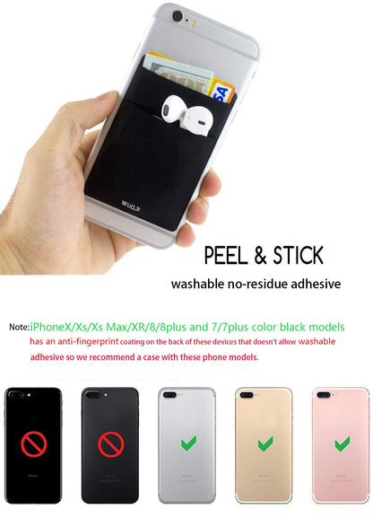 WUOJI RFID Blocking Phone Card Wallet - Double Secure Pocket - Ultra-Slim Self Adhesive Credit Card Holder Card Sleeves Phone Wallet Sticker All Smartphones(Black)-2PC