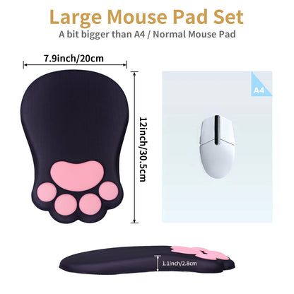 L-SPOUTTO Ergonomic Mouse Pad with Wrist Rest,Cute Cat Paw Mousepad Wrist Support,Comfortable Massage Design Computer Pain Relief Mouse Pad with Non-Slip PU Base for Desk Laptop Gaming Office,Black