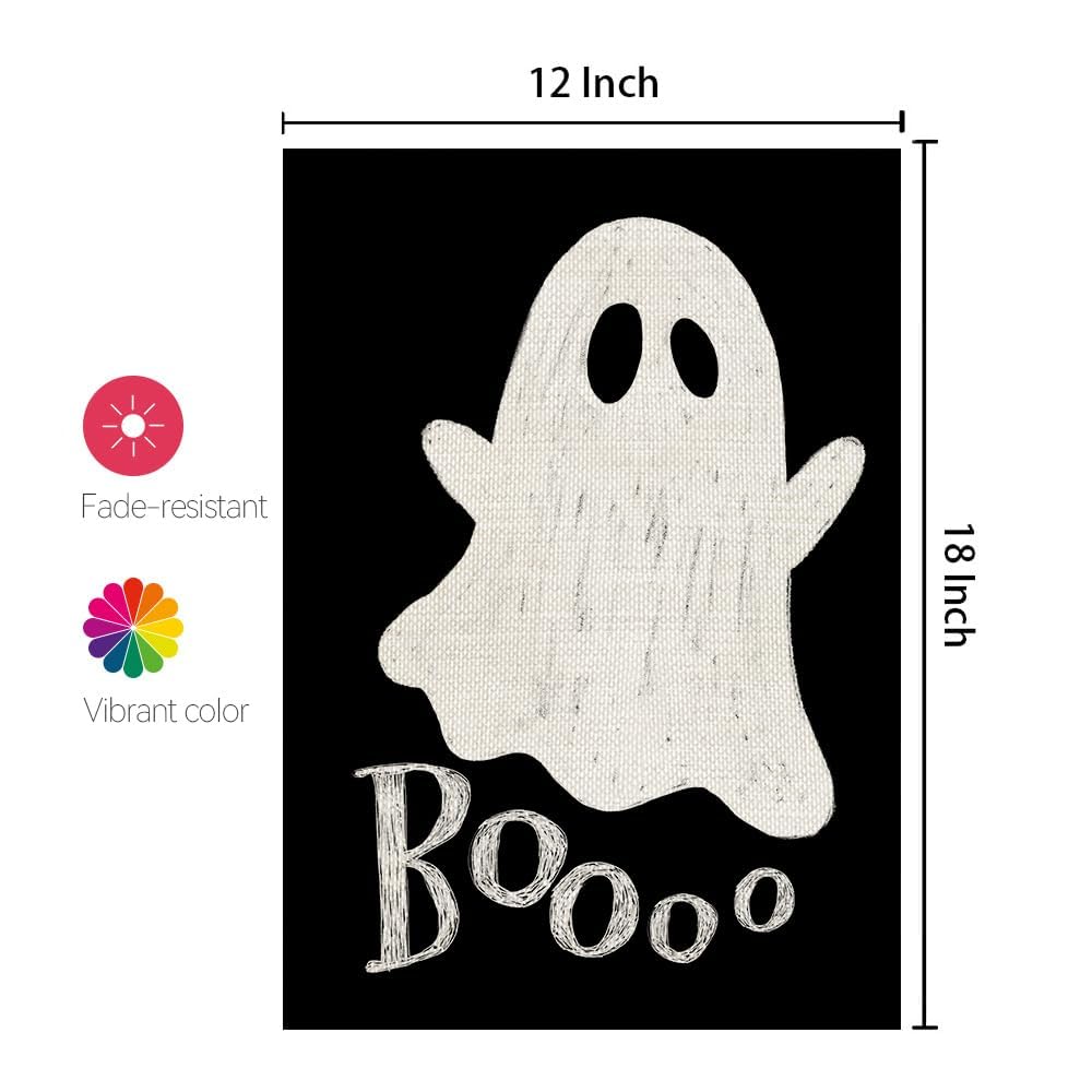 CROWNED BEAUTY Halloween Ghost Garden Flag 12x18 Inch Double Sided Small Burlap for Outside Boo Black Holiday Yard Decoration CF1079-12