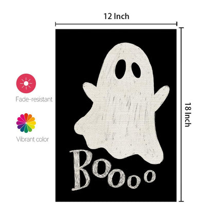 CROWNED BEAUTY Halloween Ghost Garden Flag 12x18 Inch Double Sided Small Burlap for Outside Boo Black Holiday Yard Decoration CF1079-12
