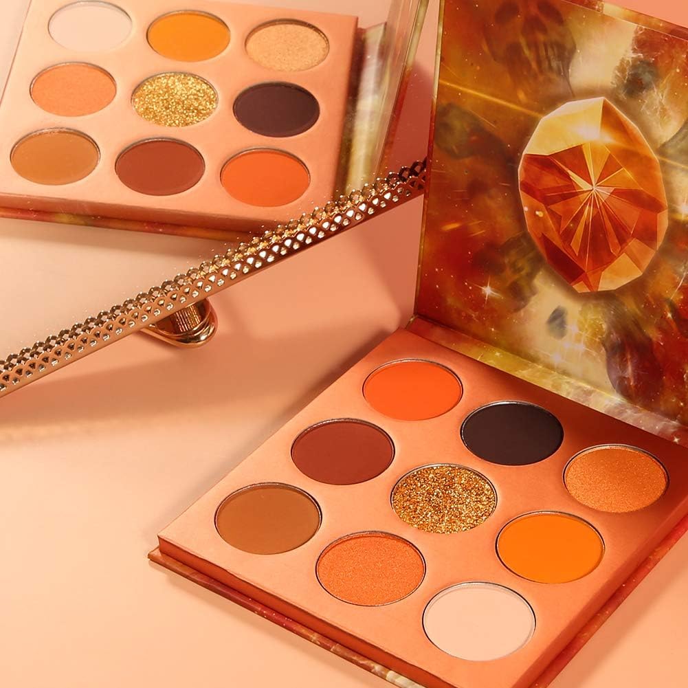 docolor Eyeshadow Palette 9Colors Orange Eyeshadow Gemstone Shadow Palettes Highly Pigmented Mattes Shimmers Smokey Glitter Cream Colorful Powder Blendable Long Lasting Waterproof Makeup Palette