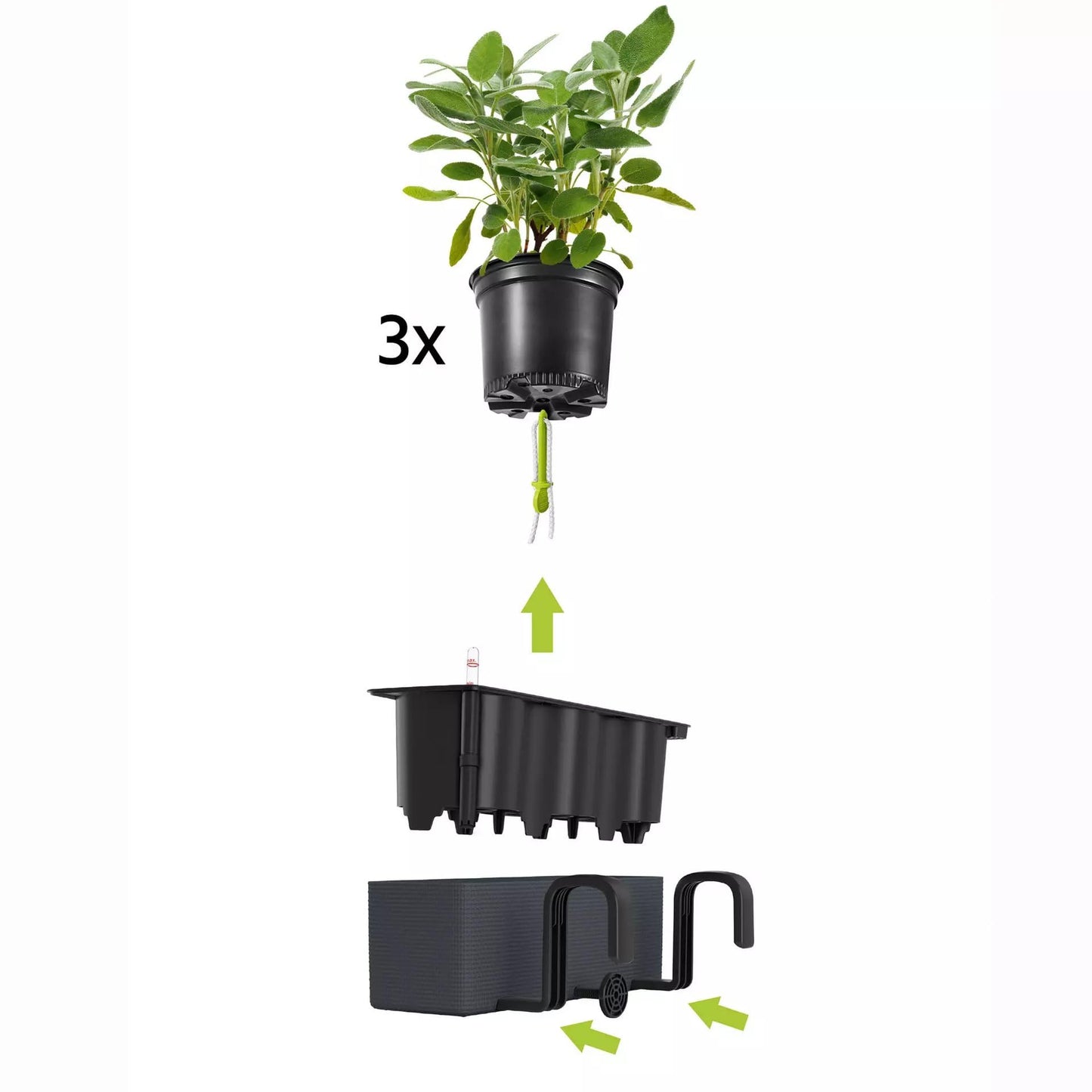 Lechuza Cube Color Triple Self Watering Plant Pot, Slate, 40 cm Diameterx 14 cm Width x 13.5 cm Height