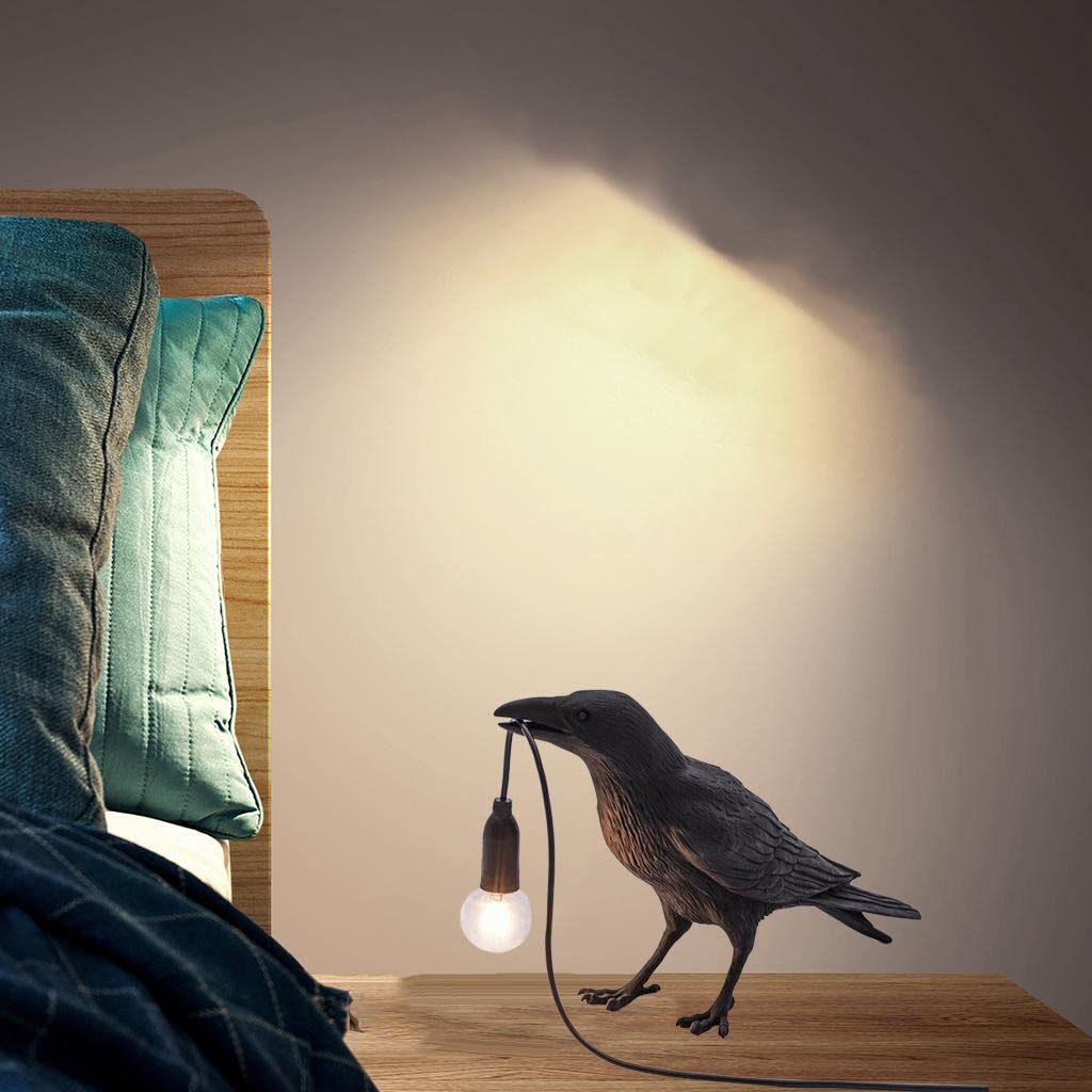 Generic Raven Decor Table Lamp - Lifelike Resin Crow Bird Desk Lamp Creative Animal Styling Light Bedroom Bedside Wall Sconce Lamp Light Decoration - Black Table lamp