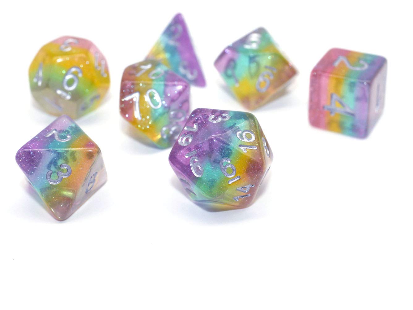 Dice DND Dice Set Glitter Rainbow Dice Fit Dungeons and Dragons D&D RPG Role Playing Game Pathfinder MTG Table Game Transparent Polyhedral Dice Set (Sparkly Rainbow)