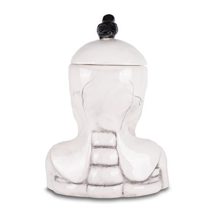 100 North Dolomite Ceramic 12 x 8.5 Halloween Cookie & Candy Jar with Airtight Lid: Perfect for Kitchen Canisters, Pet Treat Containers & Fall Decorative Candy Dish, Skeleton with a Crow