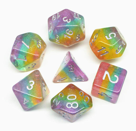 Dice DND Dice Set Glitter Rainbow Dice Fit Dungeons and Dragons D&D RPG Role Playing Game Pathfinder MTG Table Game Transparent Polyhedral Dice Set (Sparkly Rainbow)