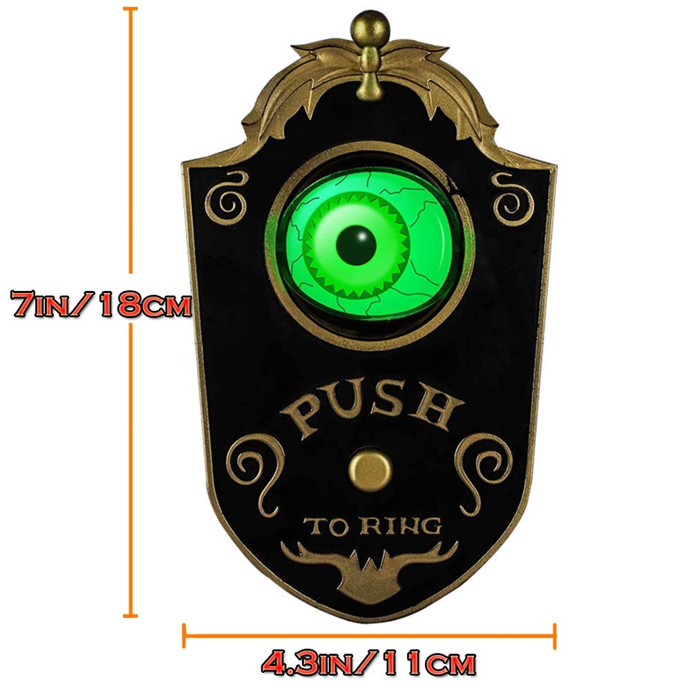 KizBruo Halloween Decoration for Indoor & Outdoor, Talking Doorbell With Lightup Eyeball, Animated Haunted House Party Prop Decor