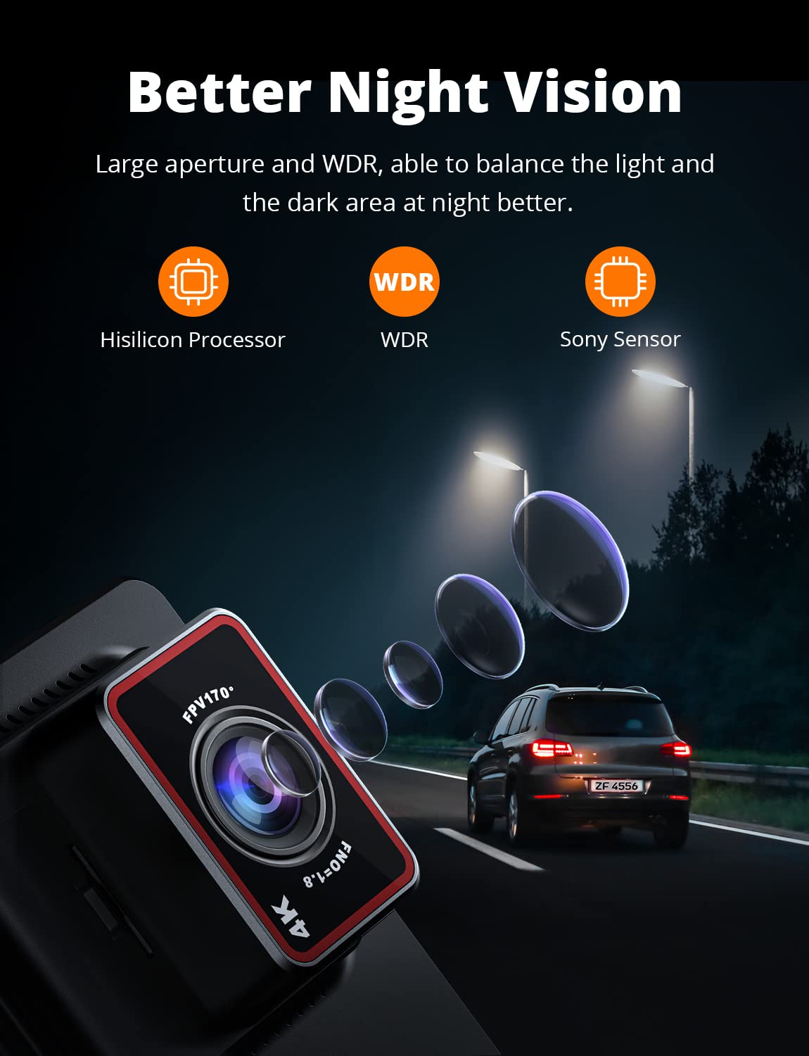 Kingslim D4 Dual Dash Cam with Built-in WiFi GPS, Front 4K/2.5K Rear 1080P for Cars , 3" IPS Touchscreen 170° FOV Dashboard Camera with Sony Starvis Sensor, Support 256GB Max