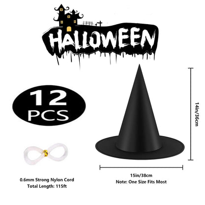 KSPOWWIN 12PCS Halloween Witch Hats Witch Costume Accessory, Black Witch Hat for Halloween Party Decoration