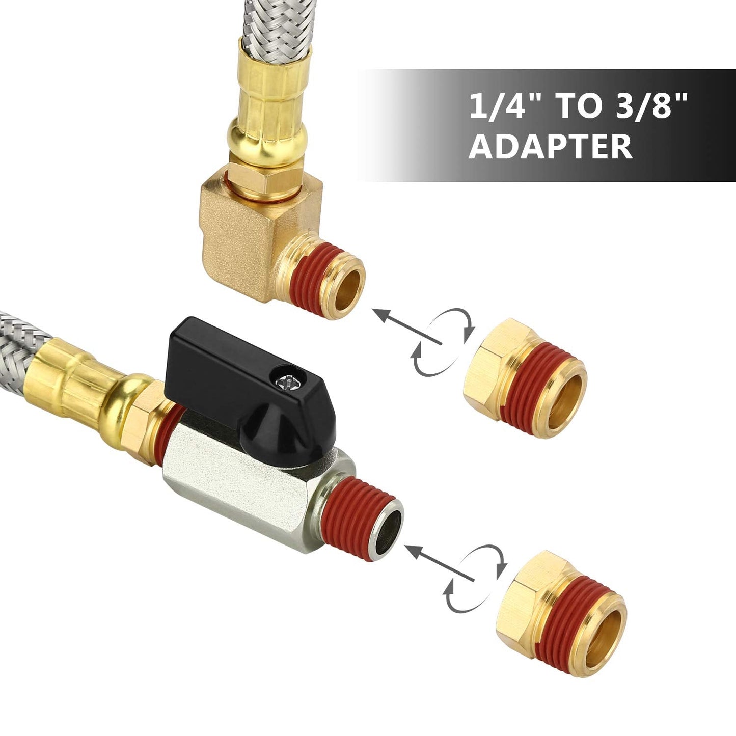 HK Extended Tank Drain Assembly Kit with 10 Inch Braided Steel Hose 1/4 Inch Drain Valve and Elbow Fitting for Air Compressor