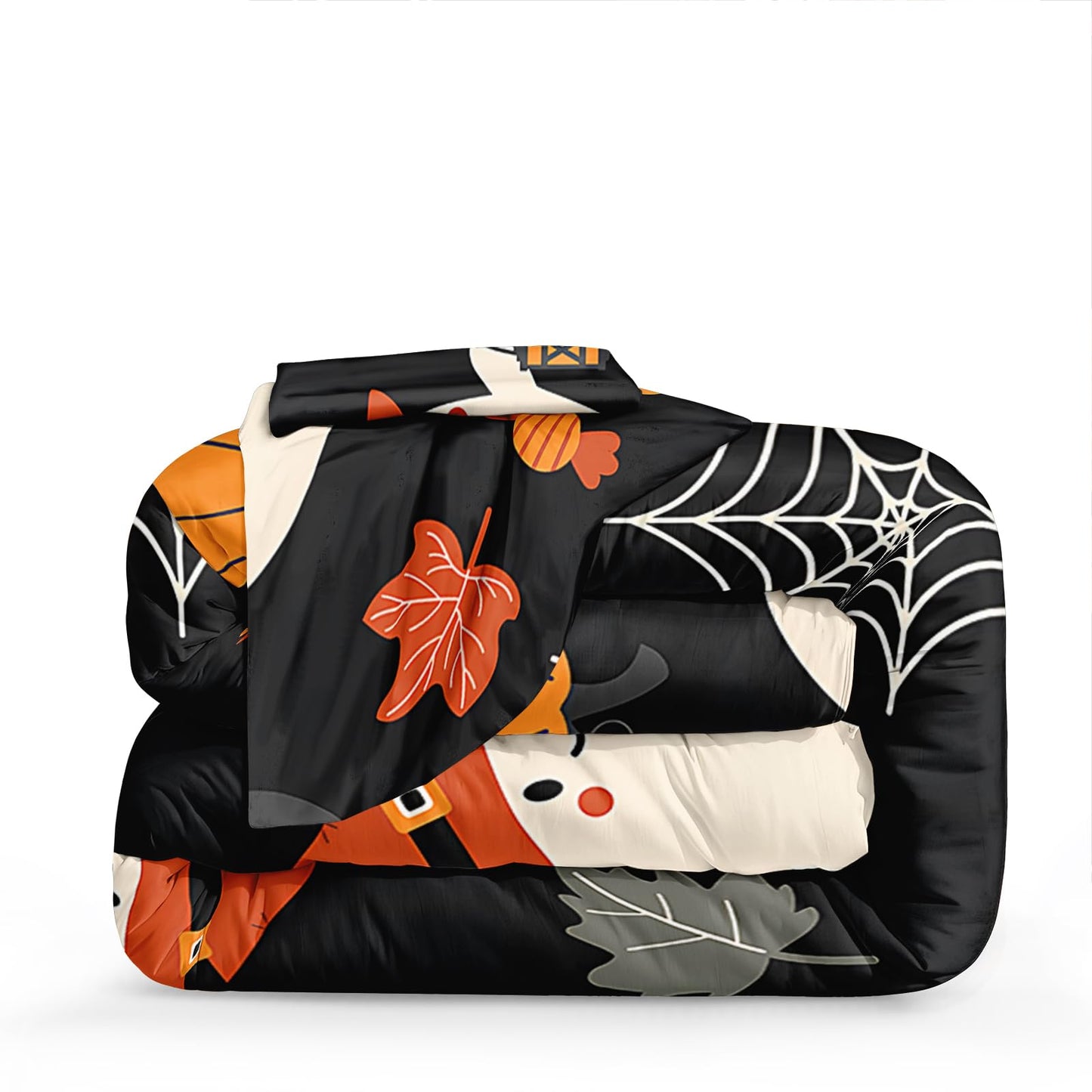 Cute Halloween King Comforters Cartoon Ghost Bedding Set Funny Halloween Bat Home Decor Cute Pumpkin Down Comforter Castle Quilt Set 4 Pcs Ultra Soft Microfiber for Kids Adults