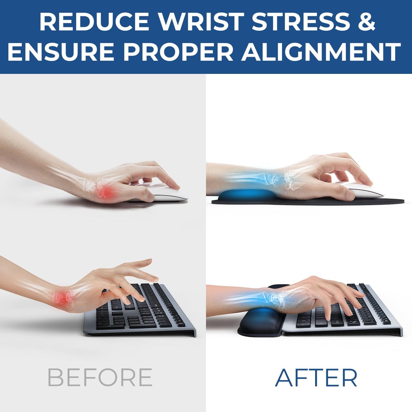 Everlasting Comfort Ergonomic Mouse Pad and Keyboard Wrist Rest for Computer Keyboard – Memory Foam Mouse Pad Set with Wrist Support for Comfort, Extended Typing Sessions