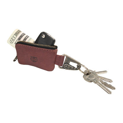 Hide & Drink, Car Key Holder, Headphone and charging Cables, Memory Cards, Flash Drives, Cash Zipper Case with Nickel Metal Clasp, Handmade, Full Grain Leather :: Sangria