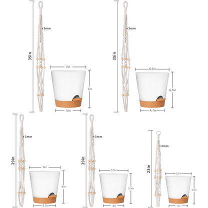 GARDIFE Hanging Planters for Indoor Plants,5Pcs Hanging Basket for Indoor Boho Home Decor,Macrame Plant Hanger,35 Inches,29Inch,23Inch, Ivory,Self Watering Planters, 7/6.5/6/5.5/5 Inch,White&White