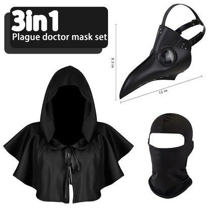 Halloween Plague Doctor Mask Plague Doctor Costume Obito Mask Steampunk Halloween Mask Horror Scary Halloween Mask Costume Props for Party Prom Halloween Gifts Set（3-pc Set） (Black), 12 inches