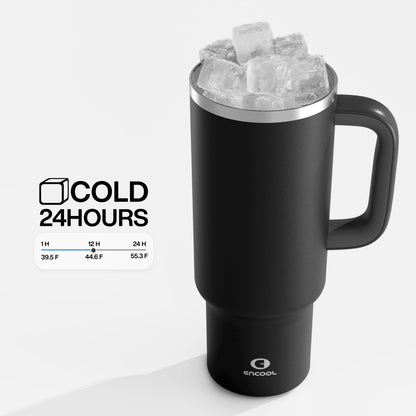 40 oz Tumbler with Handle and Straw: Stainless Steel Insulated Tumbler Keeps Cold for 24 Hours, Leakproof Travel Cup Fits in Cup Holder and BPA-Free, Black Night
