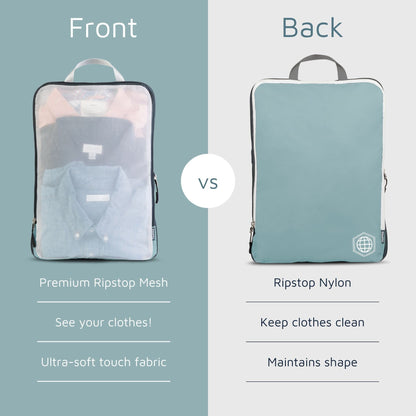 Large Packing Cube Set with See Through Mesh- Compression Packing Cubes Travel Organizers by TRIPPED Travel Gear (Dusty Teal)