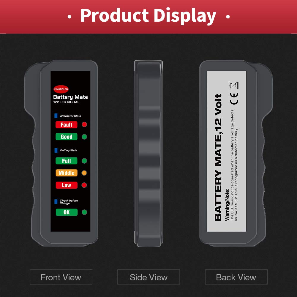 KINGBOLEN 12V car Battery Tester, Alternator Tester Automotive,Battery Checker, Analyzer to Check alternator & Battery Charging System,LED Indication