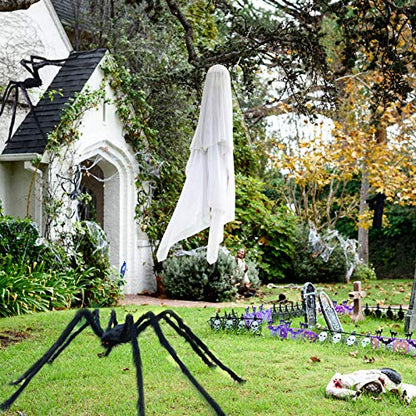 Giant Spider Decoration, Halloween Decorations Outdoor Large Spider Props 6.6 FT 200CM, Scary Halloween Spider Decoration, Black Furry Hairy Big Spider Decoration - Black