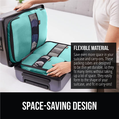 GORILLA GRIP Packing Cubes, Travel Essentials for Suitcase, Mesh Organizer Bags for Clothes Toiletries Shoes and Laundry, Luggage and Carry On Airplane Accessories, Traveling Must Have 3 Set Turquoise