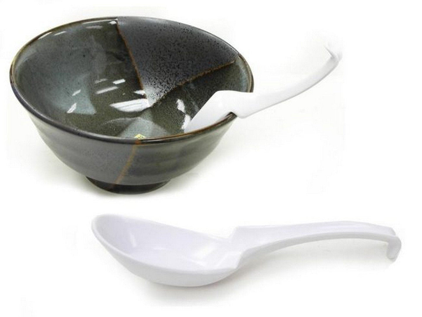 JapanBargain, Japanese Soup Spoons with Hook Chinese Spoons Wonton Spoons Ramen Spoons Ladle Style Soup Spoons, White Color, 3 Pack