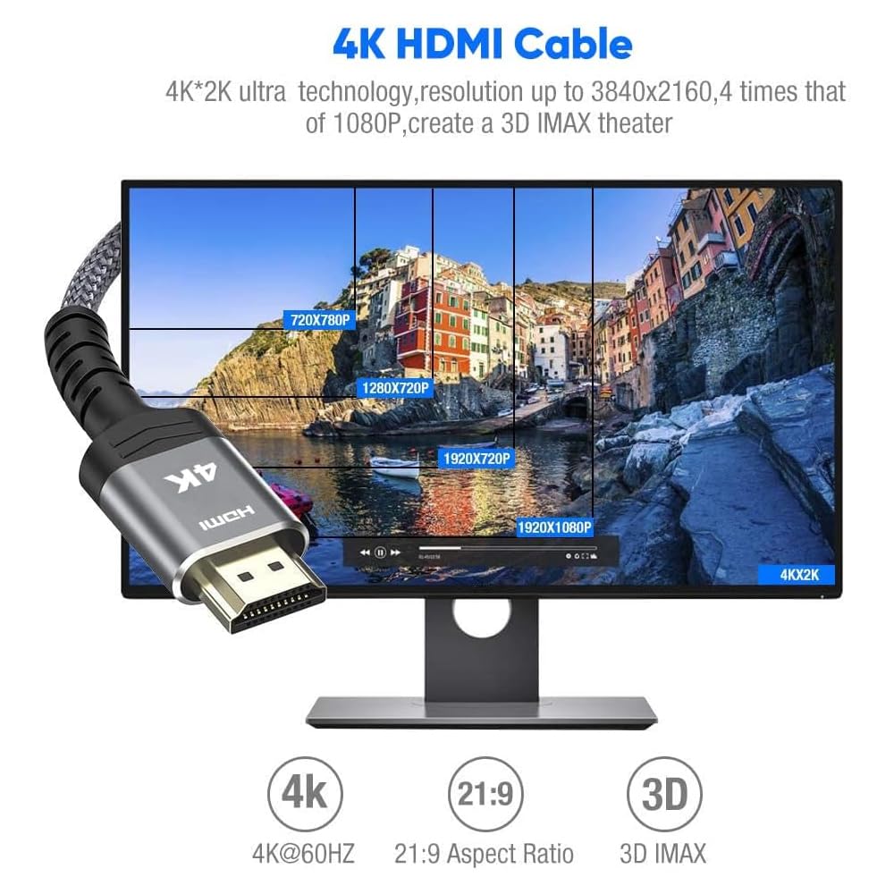 Highwings High-Speed 25 FT HDMI Cable, 18Gbps 2.0 Braided HDMI Cord, 4K HDR, HDR10, HDCP 2.2, ARC, Compatible with Roku TV/HDTV/PS5/Blu-ray