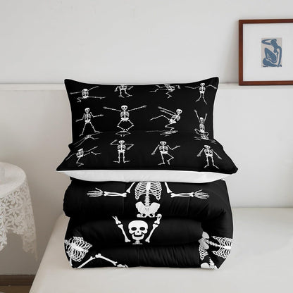 Erosebridal Sugar Skull Comforter Set Full Size Skeleton Bones Bedding Set for Kids Boys Girls Teens Adult Halloween Horror Theme Down Comforter Gothic Spooky Duvet Sets with 2 Pillow Cases