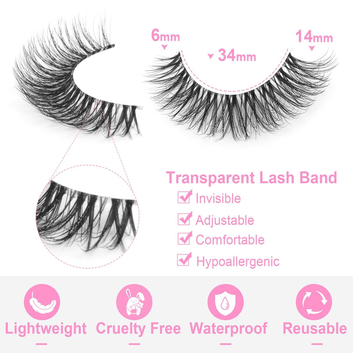 14mm Lashes Natural Look Wispy Eyelashes Faux Mink Lashes Clear Band Short Natural False Lashes Cat Eye Daily Soft Strip Lashes Pack by Kiromiro