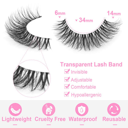 14mm Lashes Natural Look Wispy Eyelashes Faux Mink Lashes Clear Band Short Natural False Lashes Cat Eye Daily Soft Strip Lashes Pack by Kiromiro