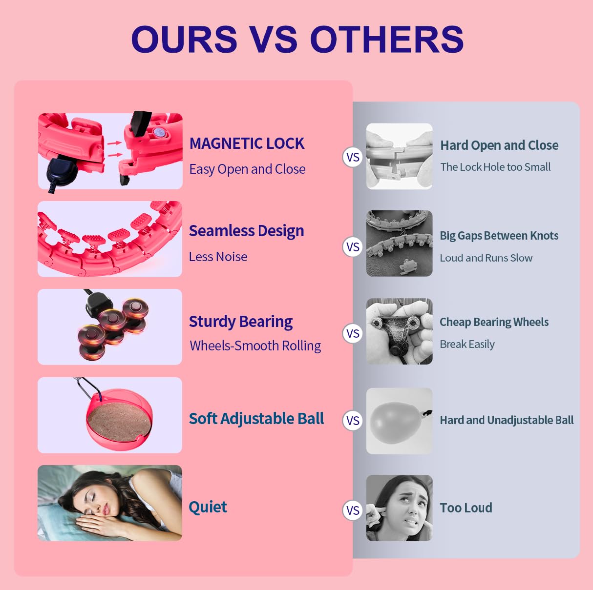 Leann L!fe U1-30 Knots Waist 19"- 61”, Magnetic Lock Smart Weighted Hula Hoop for Adults Weight Loss, Infinity Hoop Plus Size, Children Adult Home Outdoors, Fitness Exercise, Abdominal Toner, Pink