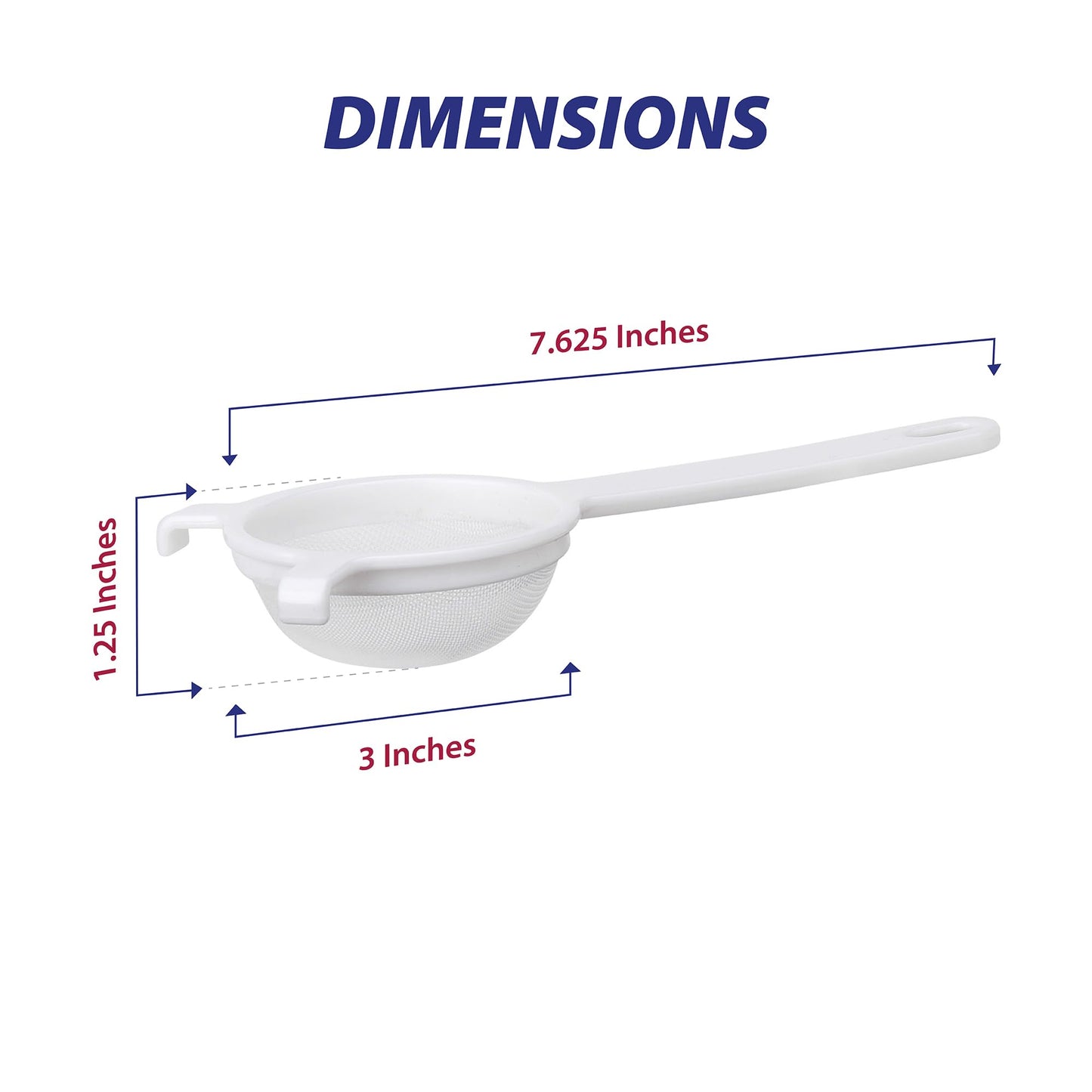 HIC Kitchen Double-Ear Fine Mesh Strainers, BPA Free, Set of 4 Sizes Includes 3, 4, 5.5, and 7-Inch Diameter