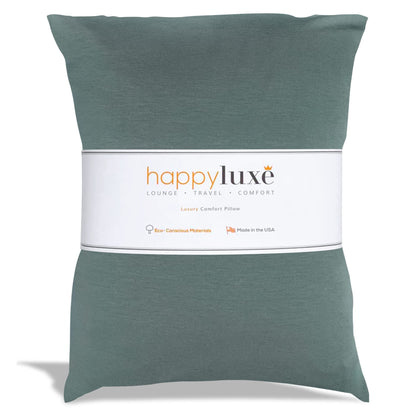 Happyluxe Odyssey Travel Pillow for Long Flights - Soft, Small, Alternative to Down and Memory Foam. 17 x 13in - Made in The USA, Sage Green Airplane Pillow for Adults Sleeping, Camping or Nap