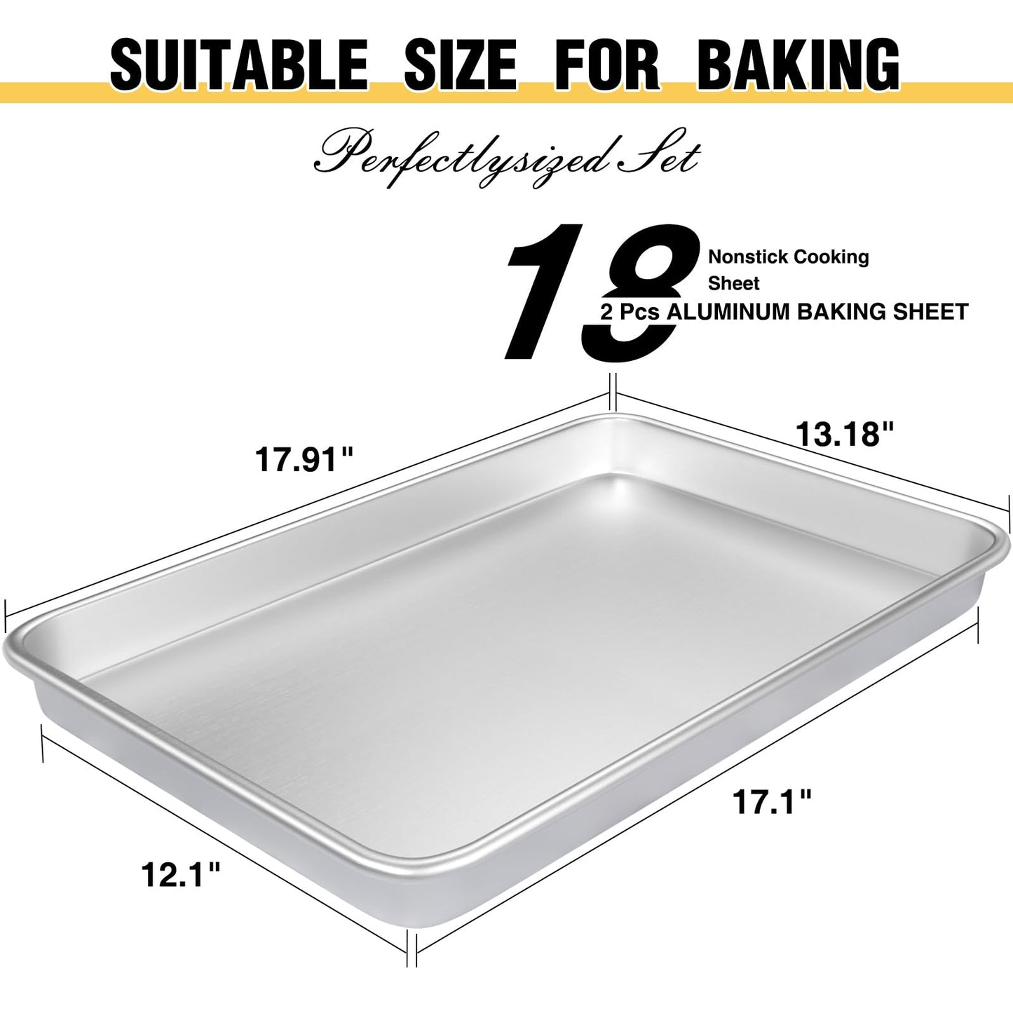 Commercial Quality Baking Sheet Pan Set, Natural Aluminum Cookie Sheet, Umite Chef Warp Resistant Baker's Half Sheet Pan, Large Thick Cookie Tray Pans for Baking, Roasting(2 Pack, 18X13In)