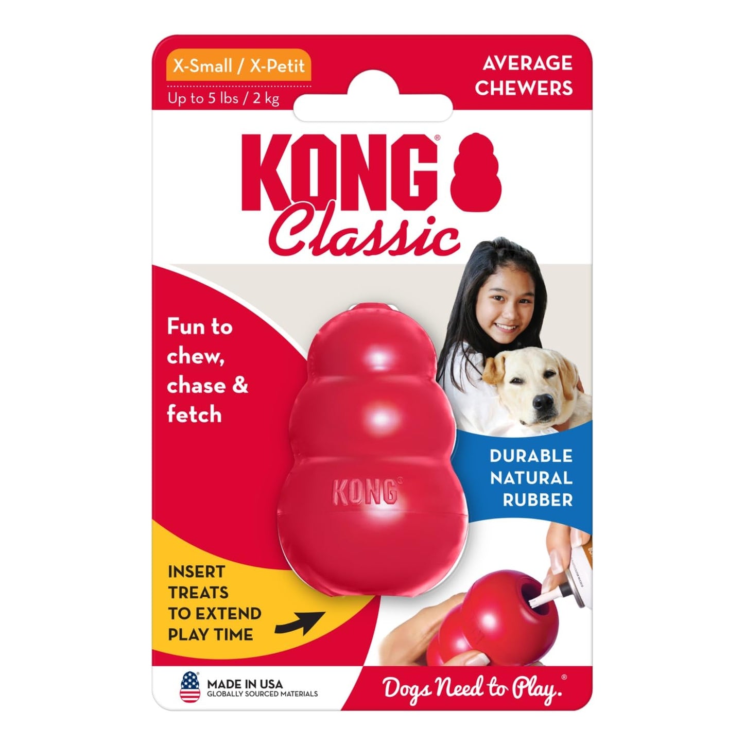 KONG Classic Stuffable Dog Toy - Fetch & Chew Toy for Dogs - Treat-Filling Capabilities & Erratic Bounce for Extended Play Time - Durable Natural Rubber Material - for Extra Small Dogs