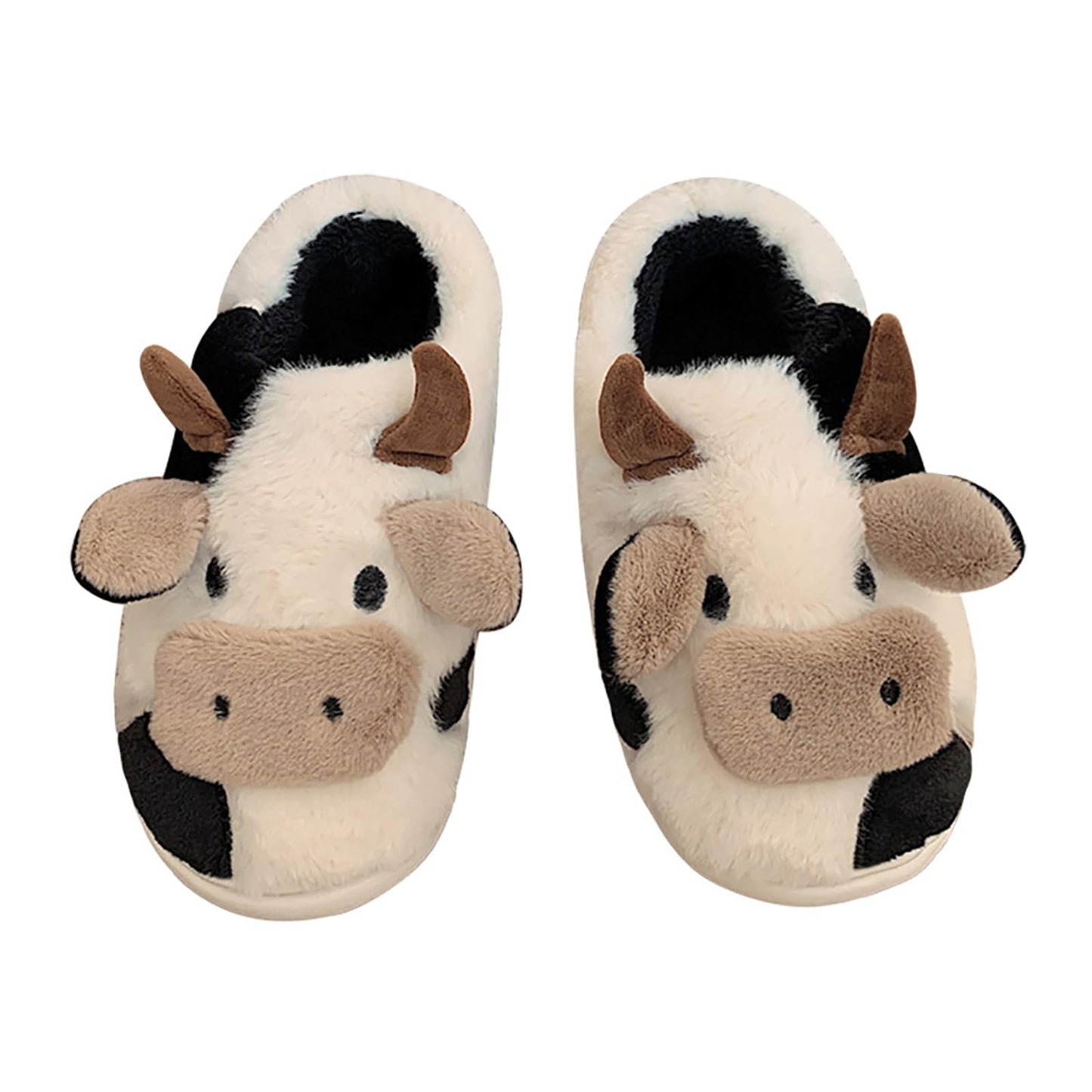 Jerzmy Fuzzy Cow Slippers for Women Men, Cute Cotton Animals House Slippers Fluffy Plush Shoes for Girls Indoor Living Room Bedroom Garden, Size 10-11