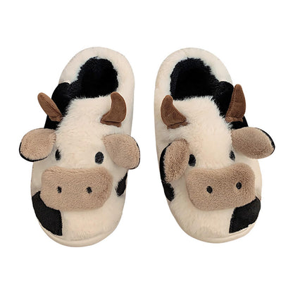 Jerzmy Fuzzy Cow Slippers for Women Men, Cute Cotton Animals House Slippers Fluffy Plush Shoes for Girls Indoor Living Room Bedroom Garden, Size 10-11