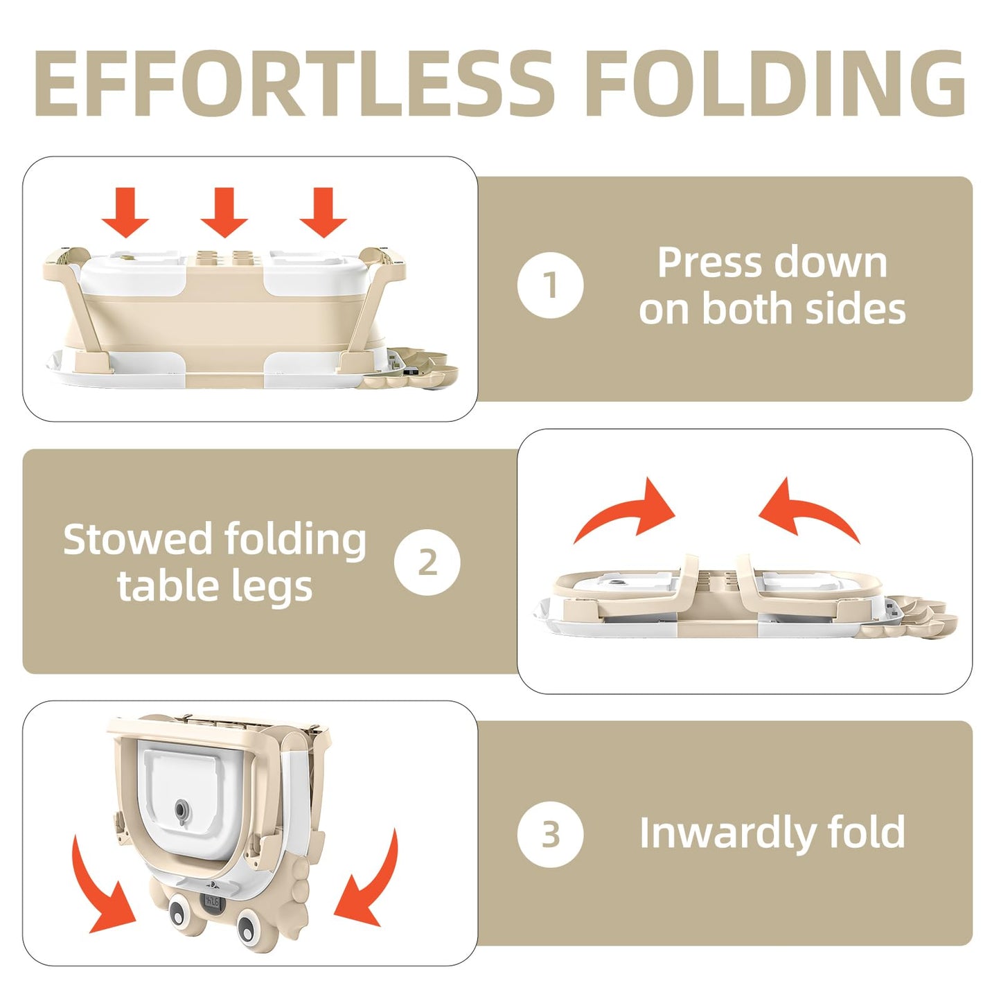 Collapsible Baby Bathtub for Infants to Toddler with Real-time Temp Monitor+Floating Cushion,Foldable Baby Bath Tub Set Applicable 0-36 Month,Portable Travel Baby Tub for Newborns Boy (Beige)