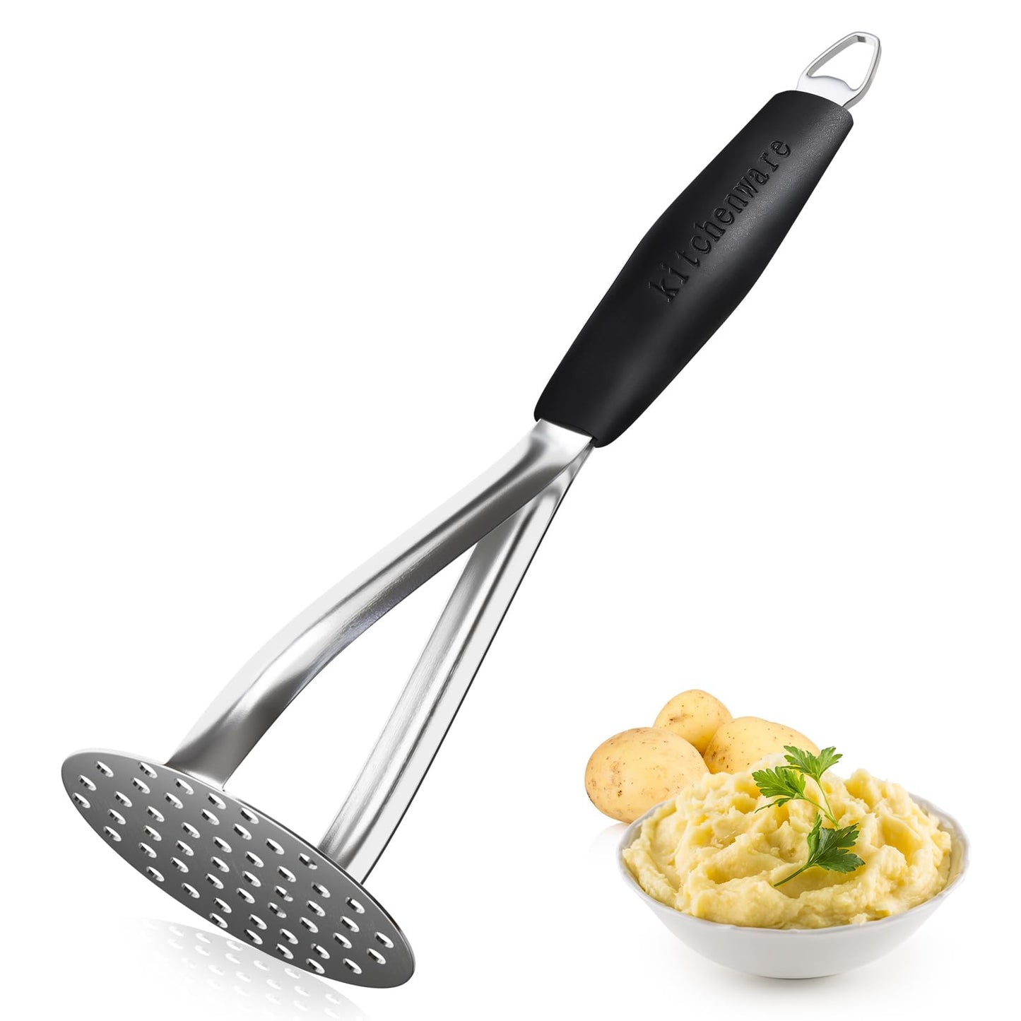 Joyoldelf Heavy Duty Stainless Steel Potato Masher, Professional Integrated Masher Kitchen Tool & Food Masher/Potato Smasher with Silicone Handle, Perfect for Bean, Vegetable, Fruits, Avocado, Meat