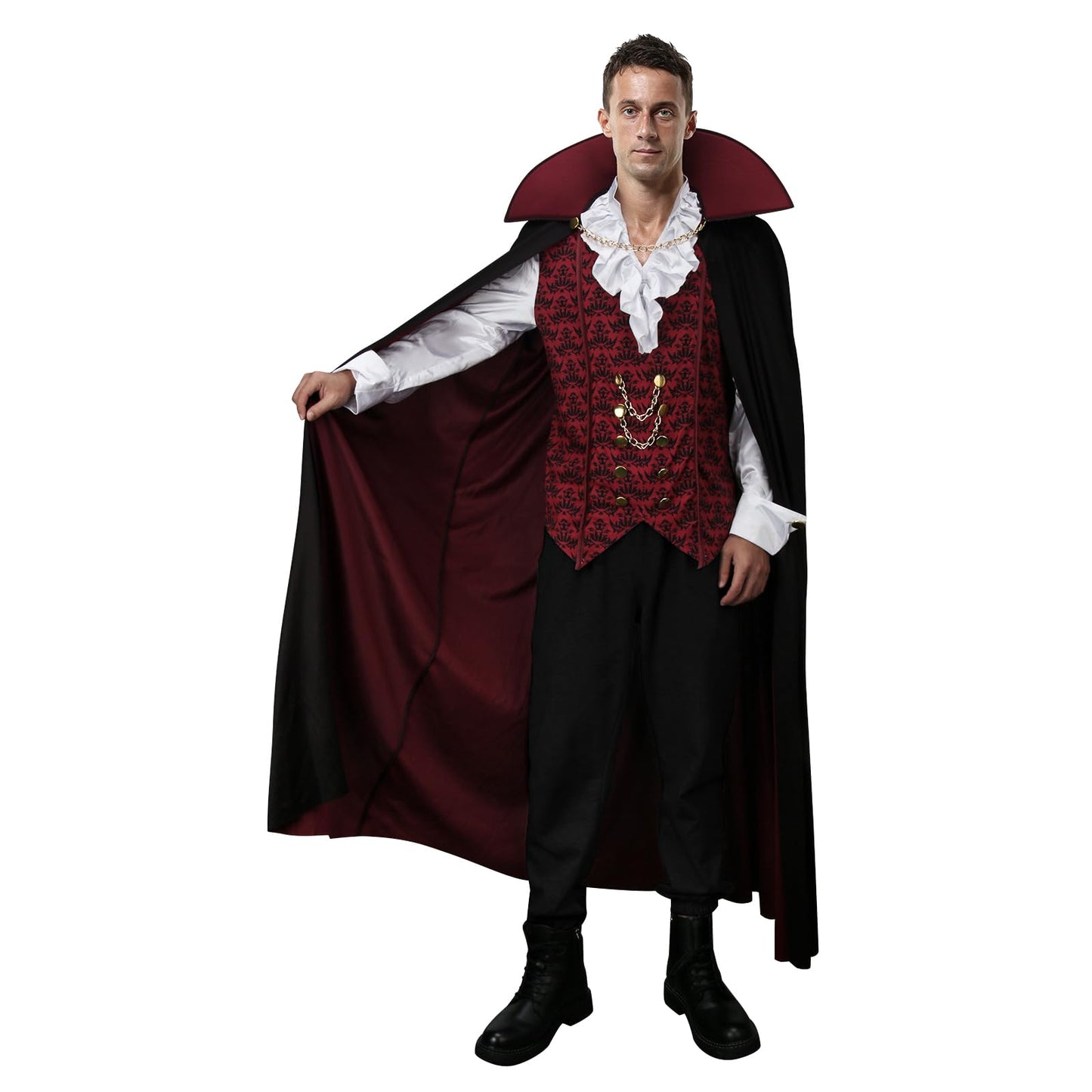HLENOK Adult Men Devil Vampire Costume Shirt Cloak Outfit Deluxe Medieval Renaissance Scary Gothic Long Halloween Cosplay Cape (X-Large)