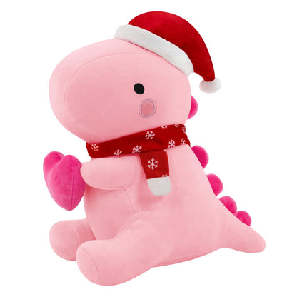 SQEQE Dinosaur Plush Pillow, Cute Loving Stuffed Dinosaur with Heart, Christmas Stuffed Animal Plush Toys Gift for Her Girls Kids (Pink, 12 Inch)