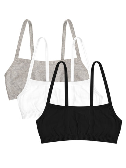 Fruit of the Loom girls Spaghetti Strap Sports Bra, Black Hue/White/Grey, 30 US
