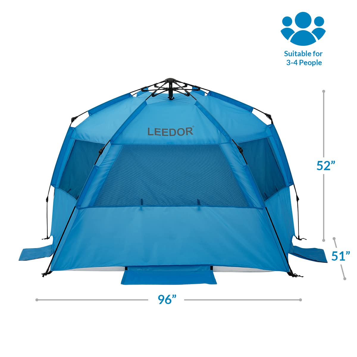 Leedor Beach Tent Sun Shelter Instant Beach Umbrella Easy with UPF 50+ UV Portable Windproof Pop Up Shade for 3 to 4 Person for Family Patent Pending