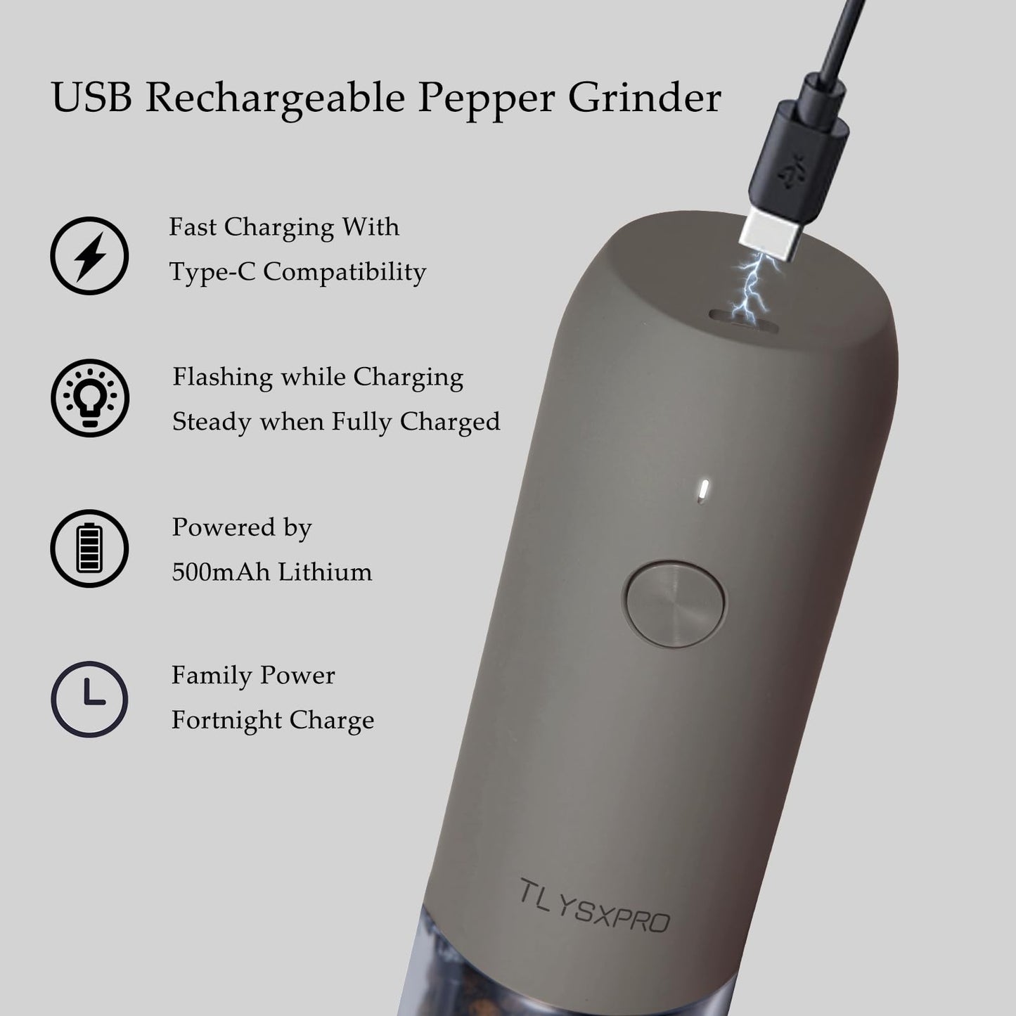 Electric Salt and Pepper Grinder Set, USB Rechargeable, Automatic Salt and Pepper Mill Grinder with Adjustable Coarseness, Electric Salt Shakers, LED Light, Refillable (2 Packs, Buttercream)