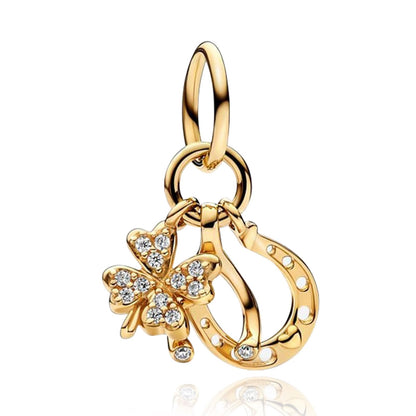 Doyafer Lucky Grass Horseshoe Pendant 925 Sterling Silver Charm Fit Women's Necklace Bracelet Holiday Birthday Gift for Family Friends