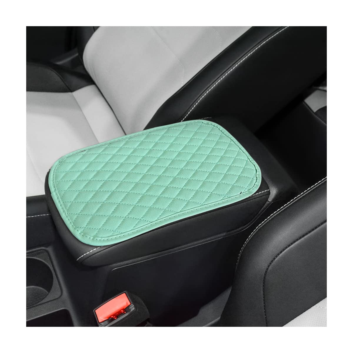 8sanlione Auto Center Console Pad, PU Leather Car Center Console Box Cushion, Non Slip Soft Armrest Seat Box Cover, Waterproof Vehicle Armrest Protector, Car Accessories for SUV Truck (Light Green)