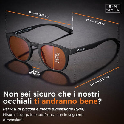 Horus X • Round Blue Light Computer Glasses | Anti-Fatigue Screens| for Small Faces | Urban Amber